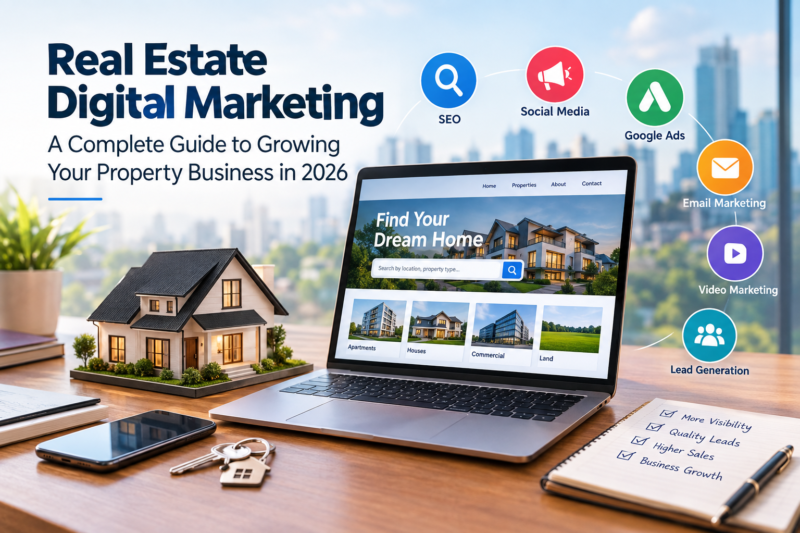Real Estate Digital Marketing strategy with SEO, social media, Google Ads, and lead generation