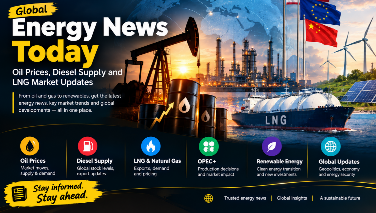 Global energy news covering oil prices, diesel supply, LNG and renewable energy