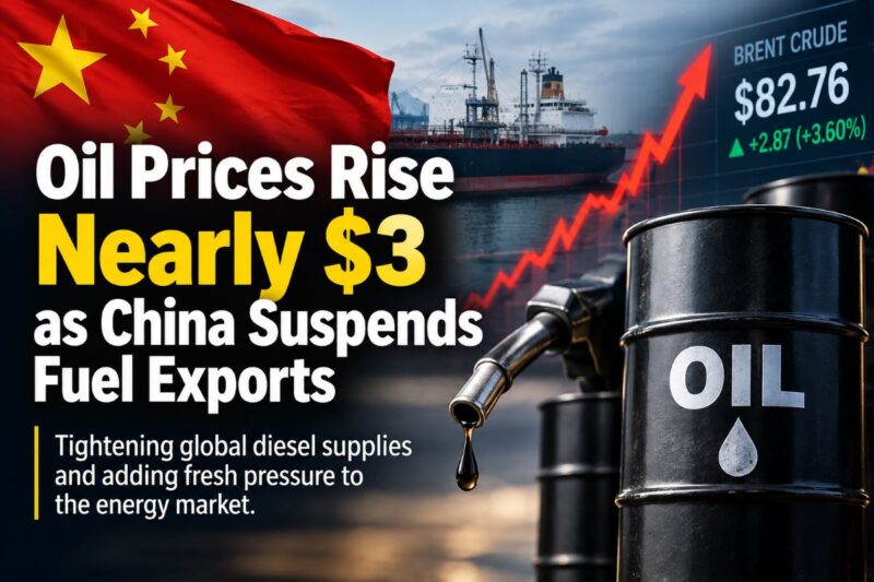Oil Prices Rise $3 After China Suspends Fuel Exports